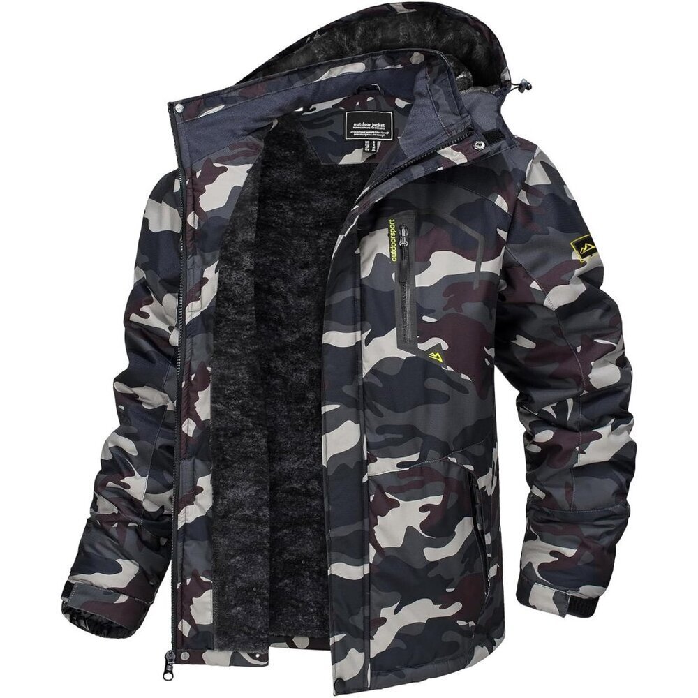 Men's #215 C Army Green Winter Ski Jacket Water Resistant Fleece Hooded Parka
